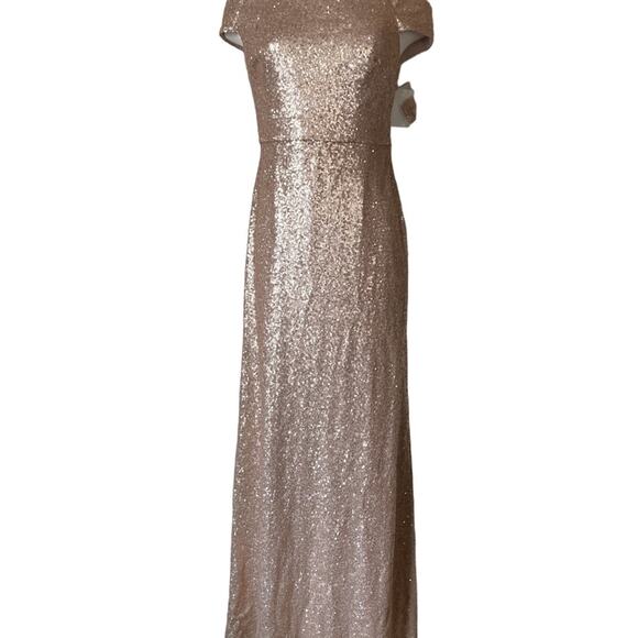 Dessy Collection NWT Bridesmaid Elle Sequin Trumpet Rose Gold Dress Size 0 - Picture 3 of 8